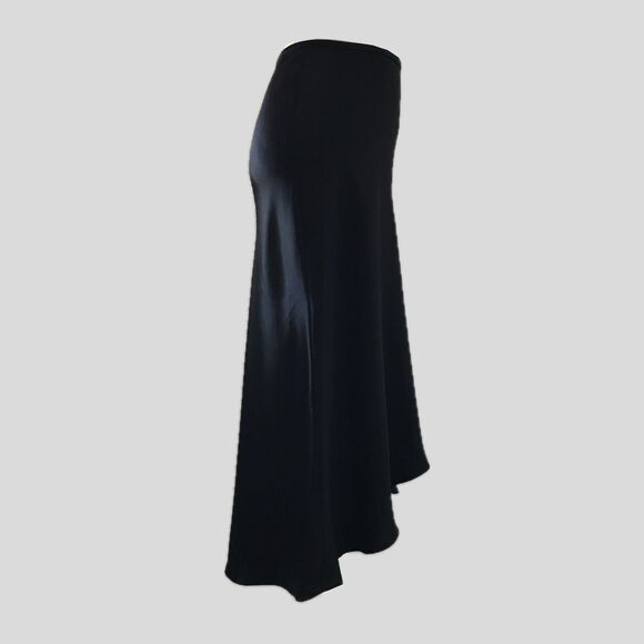 Vintage 1990s ABS Allen Schwartz Black Satin Minimalist Chic Midi Skirt - XS S - Picture 3 of 7
